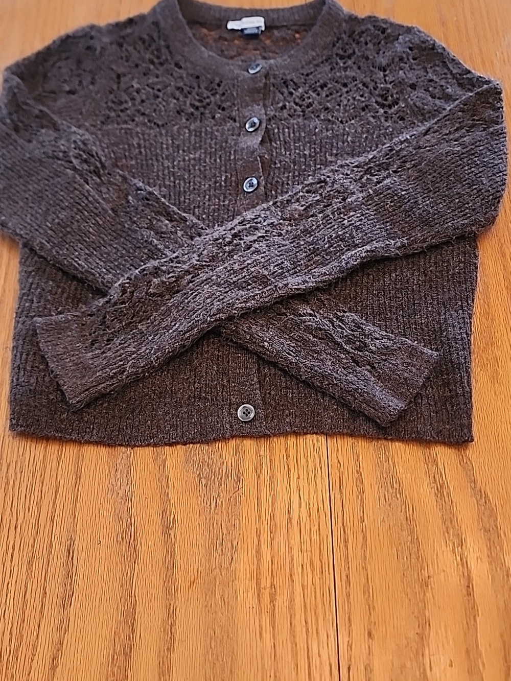 American Eagle Outfitters Brown Lace-Yoke Button-Up Cardigan - Picture 11 of 12